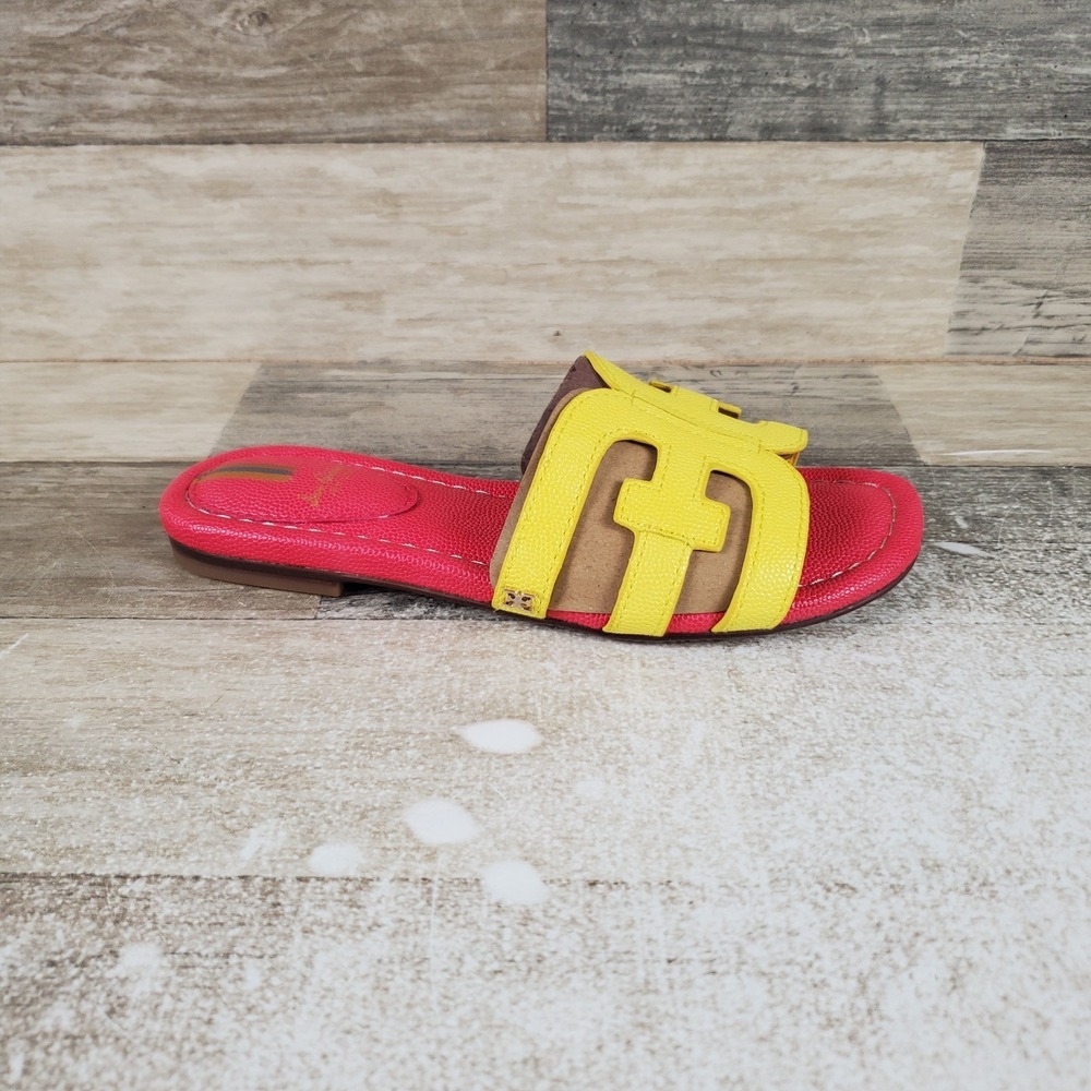 Sam Edelman Bay Baby Kids Slide Sandals Sz 1 M Yellow Red Slip On Open Toe Flat